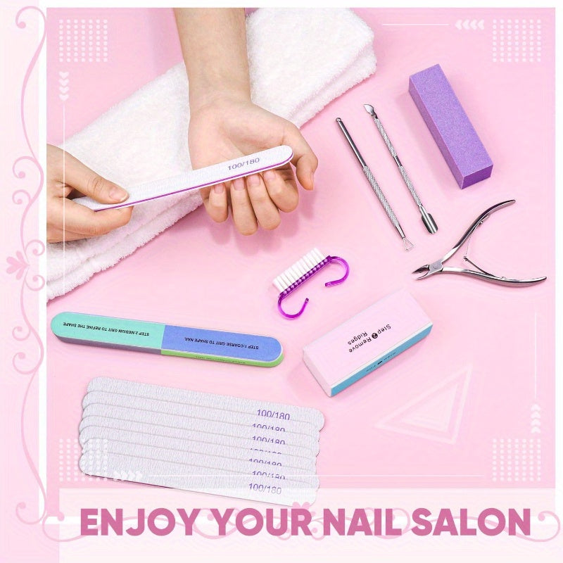Professional Nail Art Kit 15pcs with 100/180 Grit Files, Buffer Sponge, Brush, Scissors, Cuticle Nippers & Pushers - Gel Polish Tools for Manicure, Pedicure, Home Salon Use, Nail Tech Supplies | Professional Nail Kit | Durable Construction