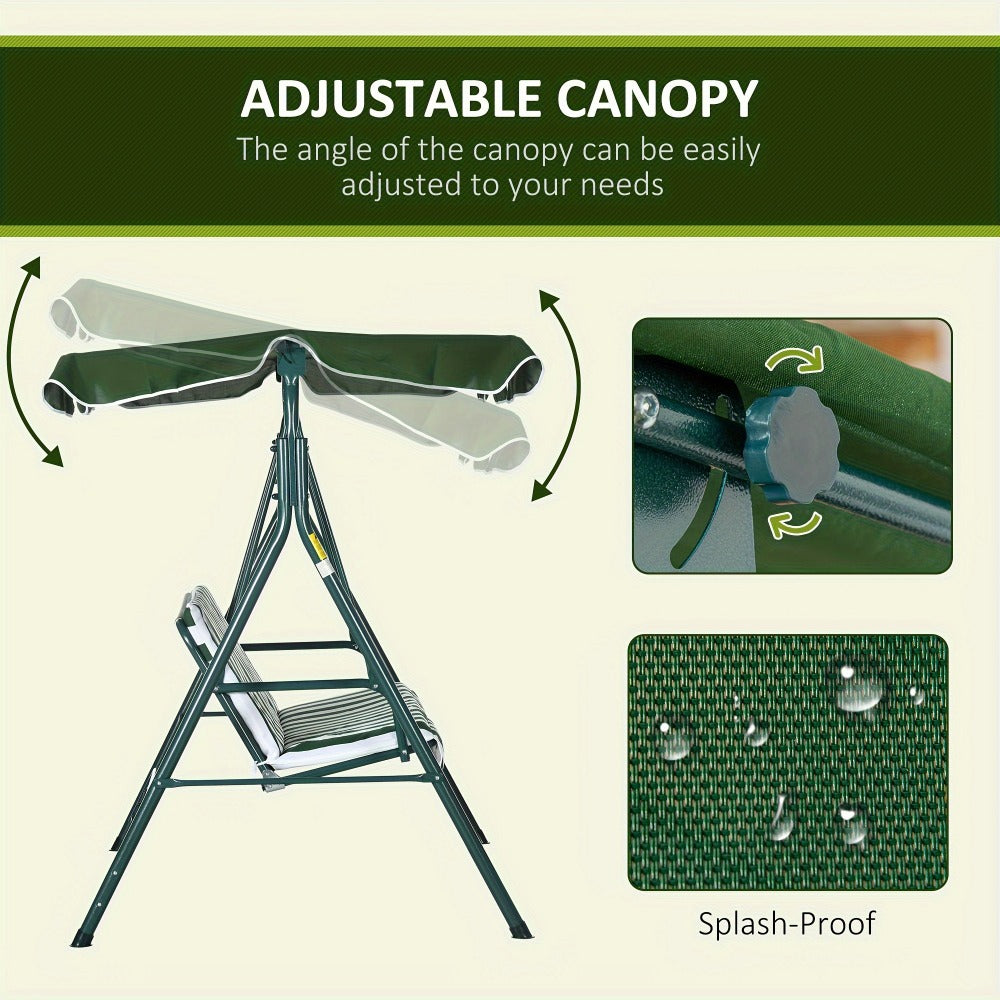 3 Seater Garden Swing Chair with Adjustable Canopy Steel Frame Padded Seat Outdoor Patio Swing Bench Green