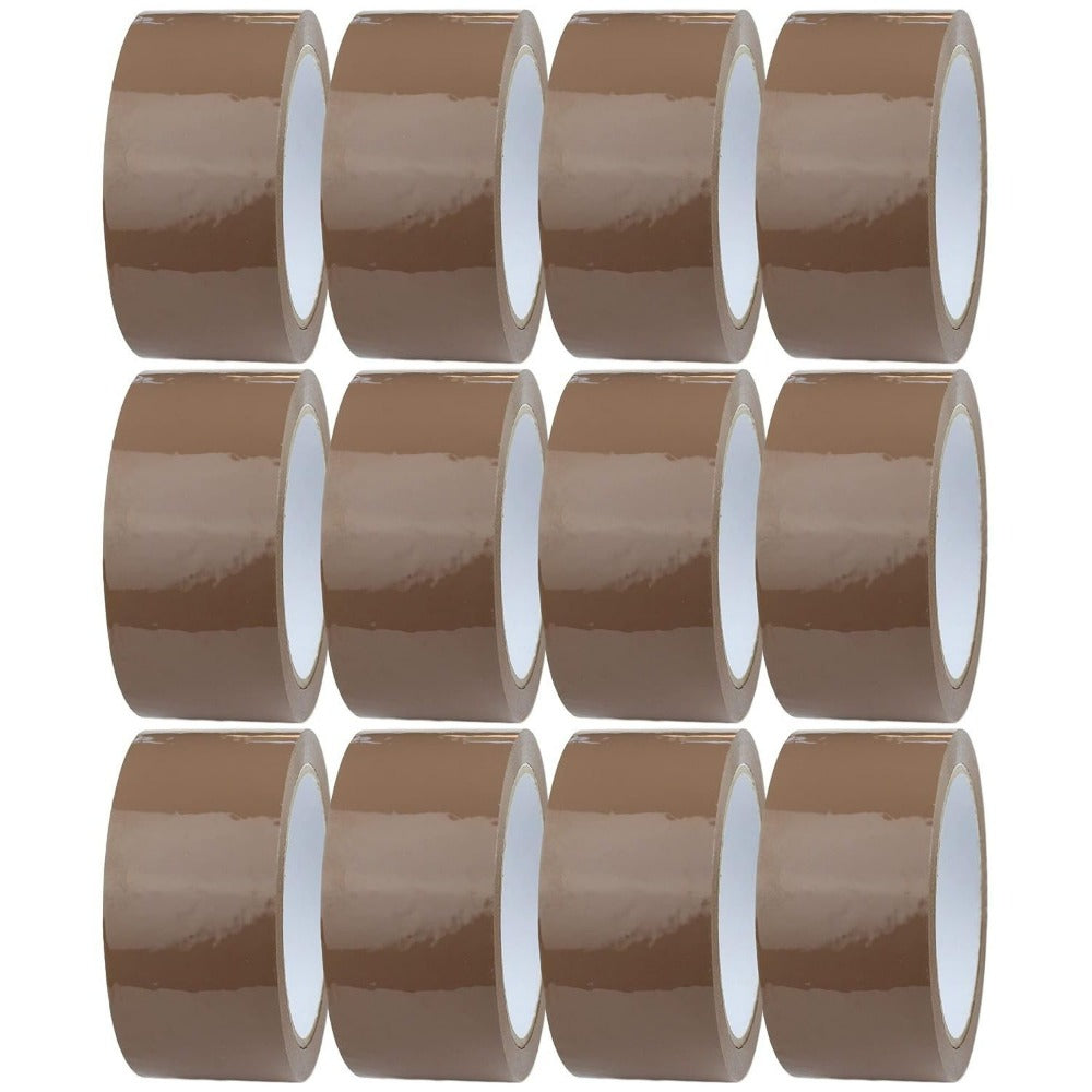 Brown Packaging Tape 12 Rolls 48mm x 66m Strong Adhesive Parcel Packing Tape for Boxes Postage Moving House Storage Warehouse Office Compatible with Tape Dispensers