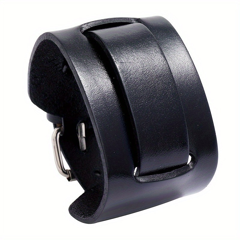 2pcs Easy Men'S Leather Bracelets Adjustable Friend Style Rock Wide Leather Bangle, Individual Versatile Men'S Accessory