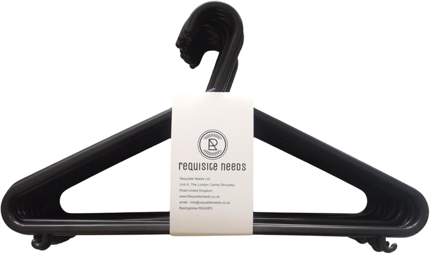 REQUISITE NEEDS Pack of 100 Adult Coat Hangers of Strong Plastic and Durable for Clothes Rails and Closets, Hooks, and Lips Space Saving Hanger for Coats and Suits with Trouser Bars