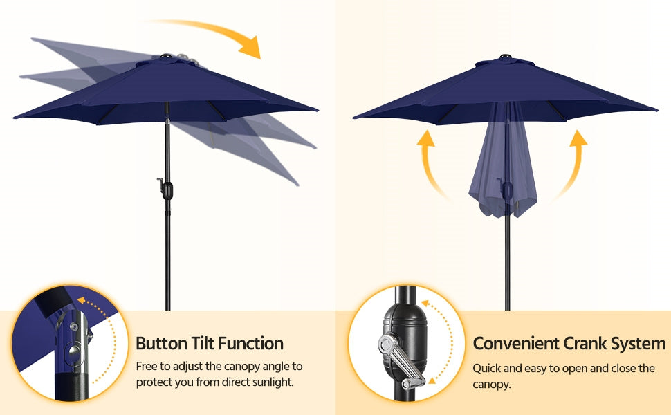 Costoffs Patio Umbrella Outdoor, 2.3m Market Umbrella Parasol Umbrella with Crank/Tilt/6 Ribs, Garden Table Umbrella for Patio, Deck, Backyard, Pool & Beach