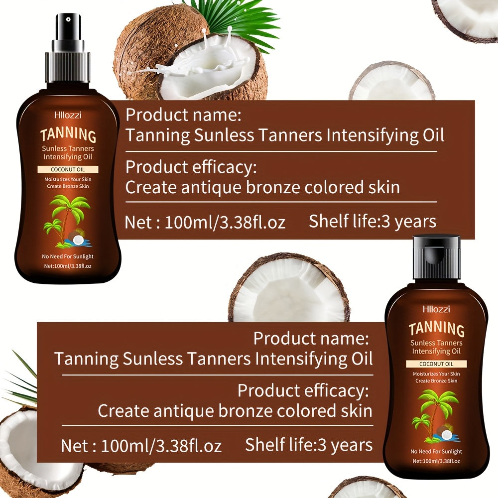 100Ml/3.38Fl.Oz Coconut Tanning Oil Self-Tanner Waterproof Tanner Sunless Tanner Indoor Tanner Sunless Tanner Hydrating Moisturizing Nourishing Spray Bottle And Flip-Top Bottle Easy to Use Convenient to Carry, Oxybenzone Free Coconut Tanning Oil