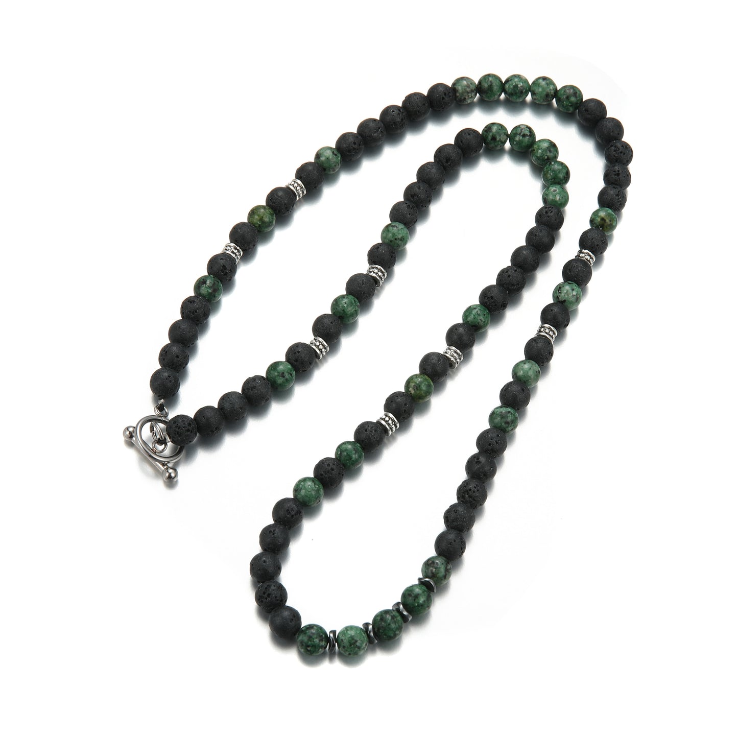 Men'S Cool Style 8Mm Black Round Bead Long Necklace with Green Stone Beads Accents - Stylish Layered Design, Perfect Gift for Men, Stylish Accessory|Minimalist Necklace|Durable Necklace