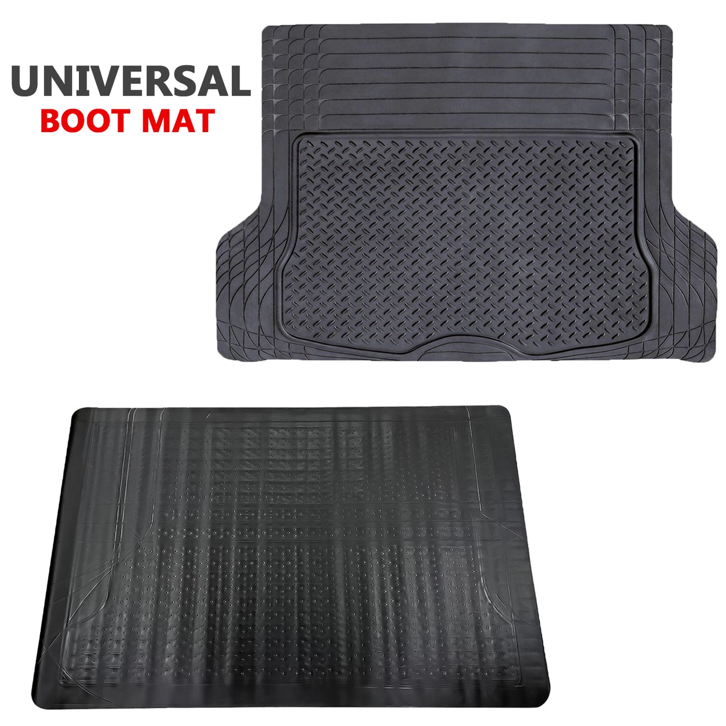 Black Rubber Car Boot Mat - 125 x 81 cm – Universal Car Boot Protector Non-Slip Heavy-Duty Rubber Mats for Cars SUV Truck and VAN, Waterproof - Trim To Fit