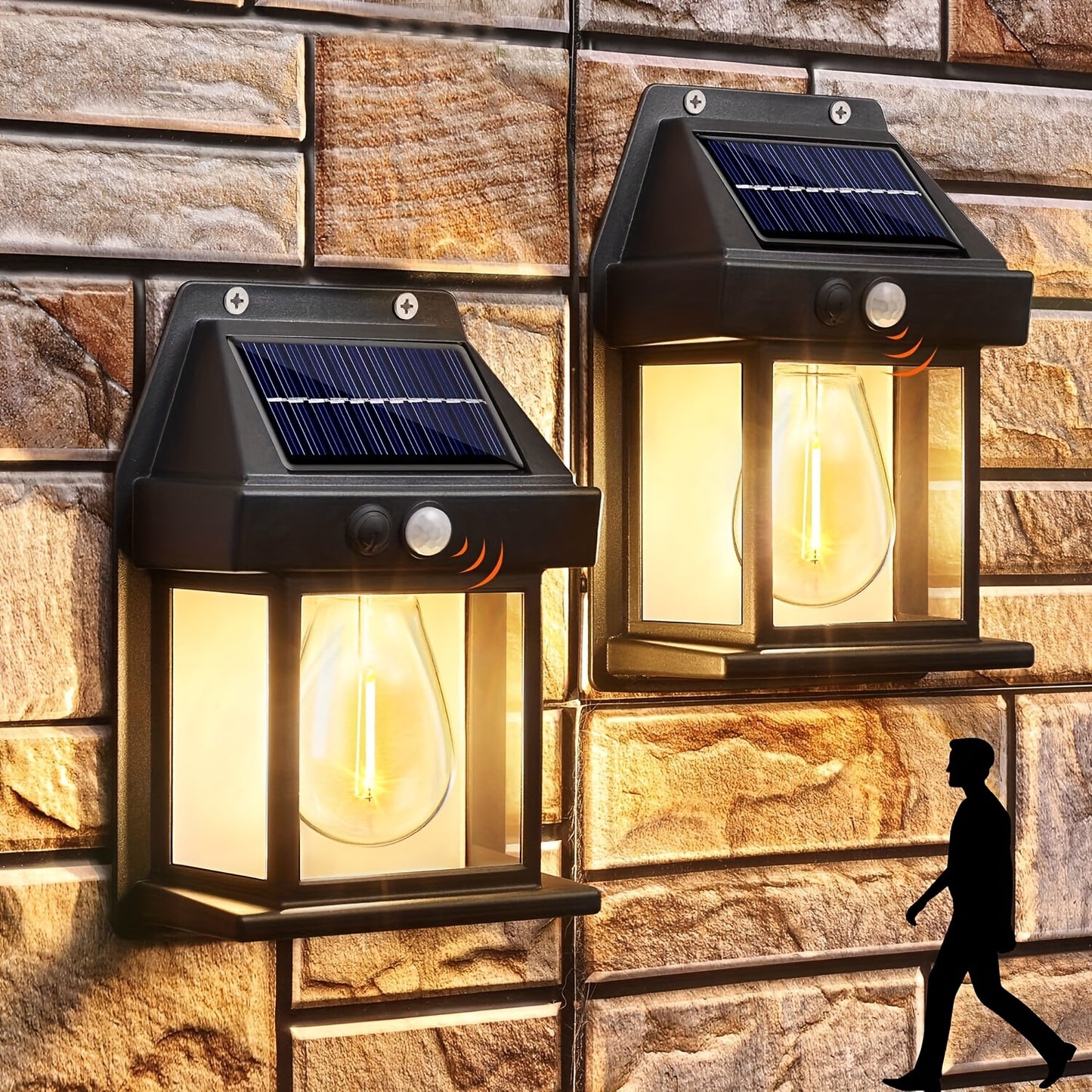 Solar Filament Lantern Wall Light IP65 Waterproof 3500 Lumens 3 Modes Motion Sensor Outdoor Decorative Garden Lamp for Yard Porch Wedding Villa Bar 2pcs 4pcs UK