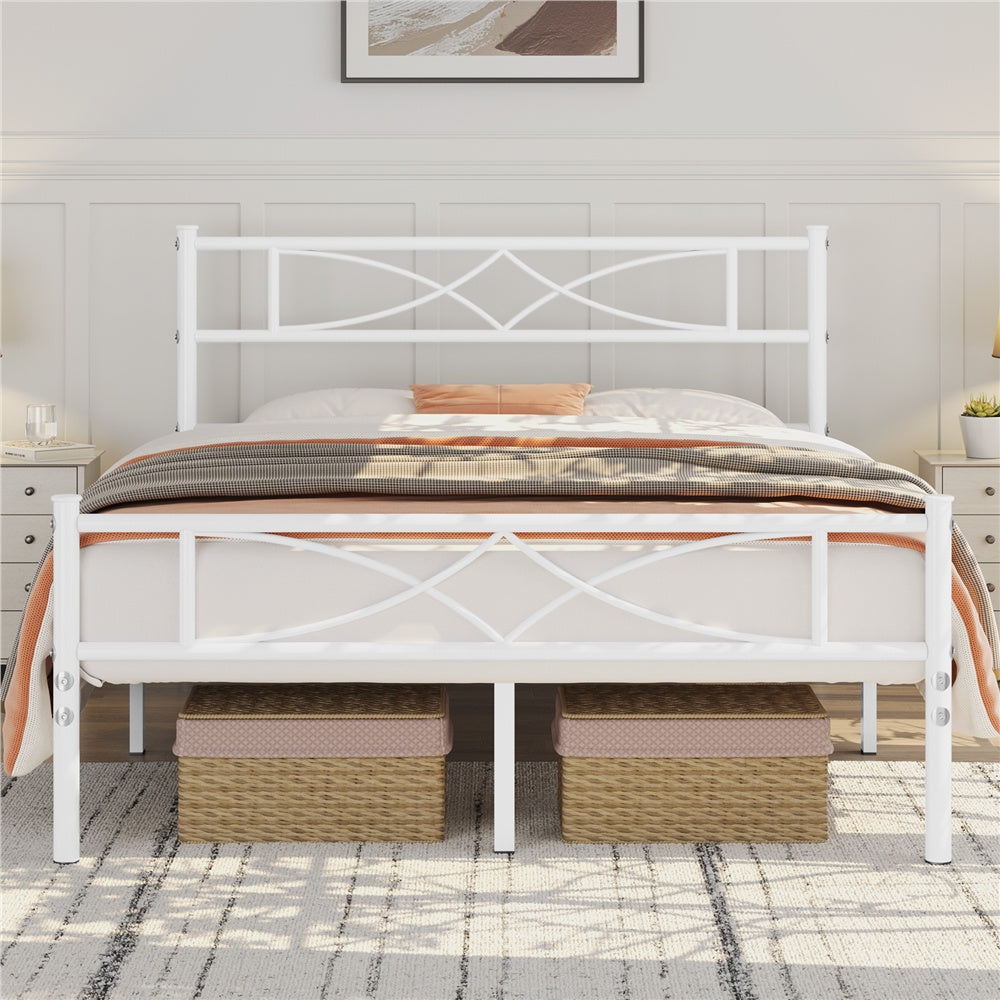 Metal Platform Bed Frame with Headboard – Vintage Style Single Double King No Box Spring Required UK