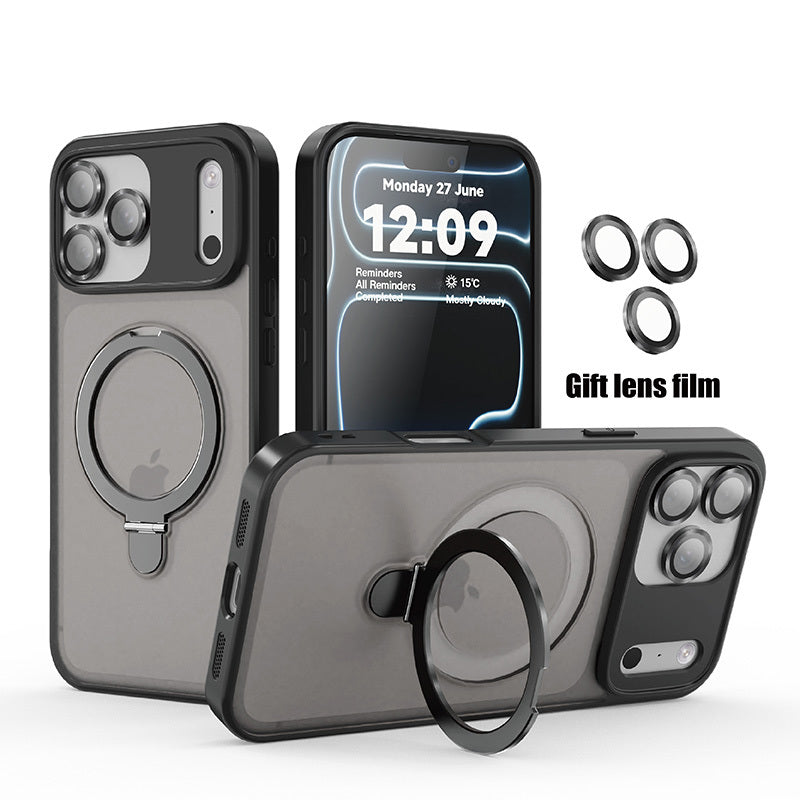 Phone Case - Matte Magnetic Stand Luxury Phone Case for Iphone 17, 16, 15 Pro Max Plus, Featuring a Large Ring Holder And Protective Cover