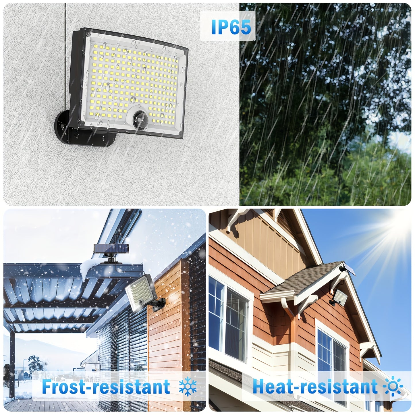 2-Pack, Outdoor Solar Lights, 202 LED Solar Outdoor Lights with Motion Sensor, 120° Lighting Angle, Garden Solar Wall Sconce with 5.0meter Cable