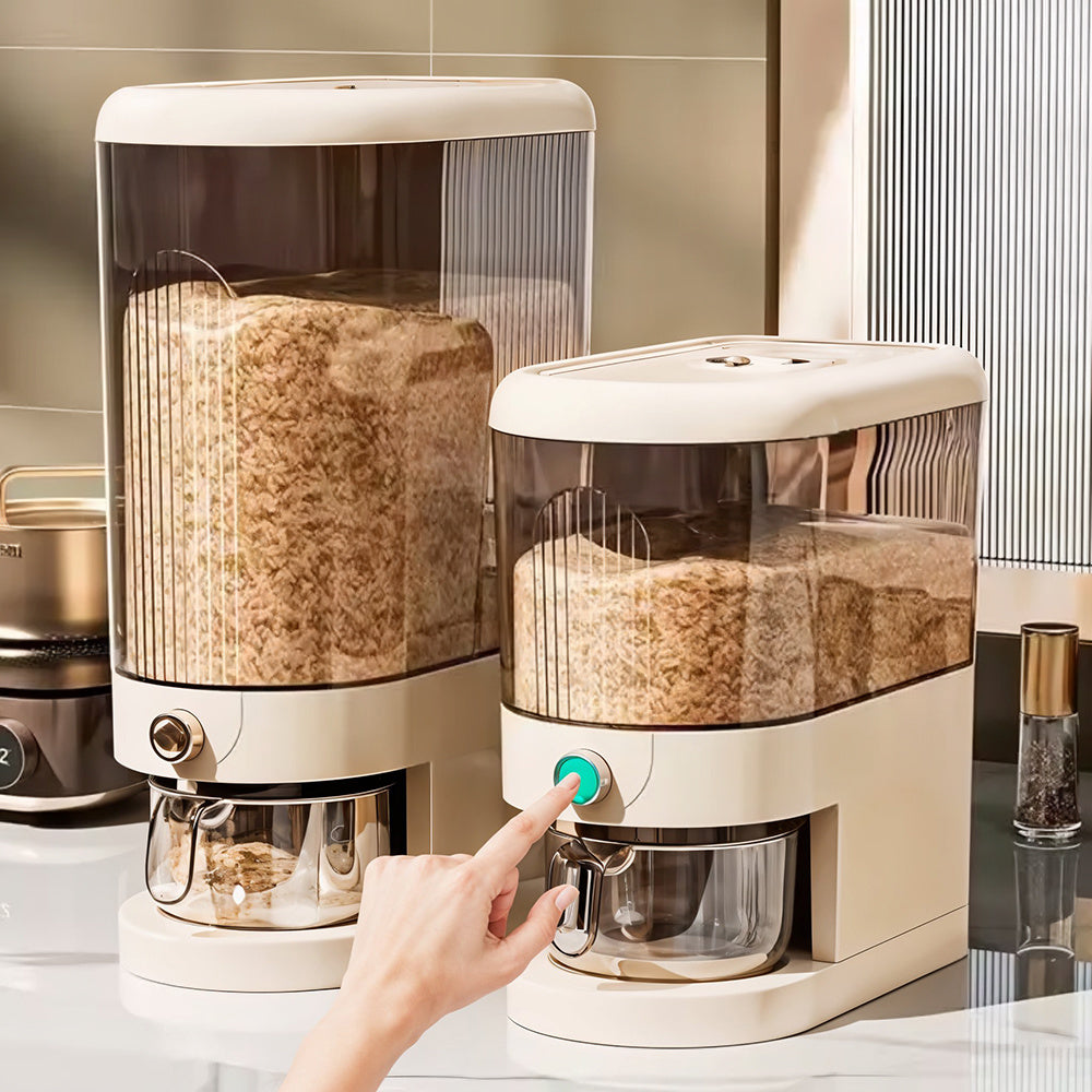 5/ 10KG Rice Dispenser, Rice Containers Storage with Measuring Cup Household Cereal Dispenser Bucket for Rice, Flour, Salt, Oat, Cereals, Cream White