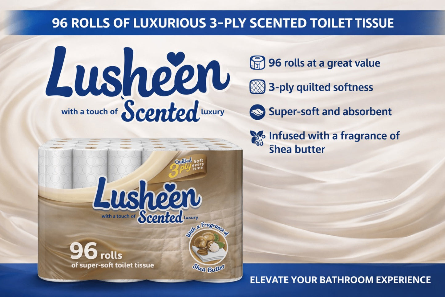 96 Rolls Toilet Tissue 3-Ply Extra Long 150 Sheets – Soft, Strong & Quilted Bulk Loo Roll Pack for Families, Offices & High-Use Homes, Light Fresh Scent