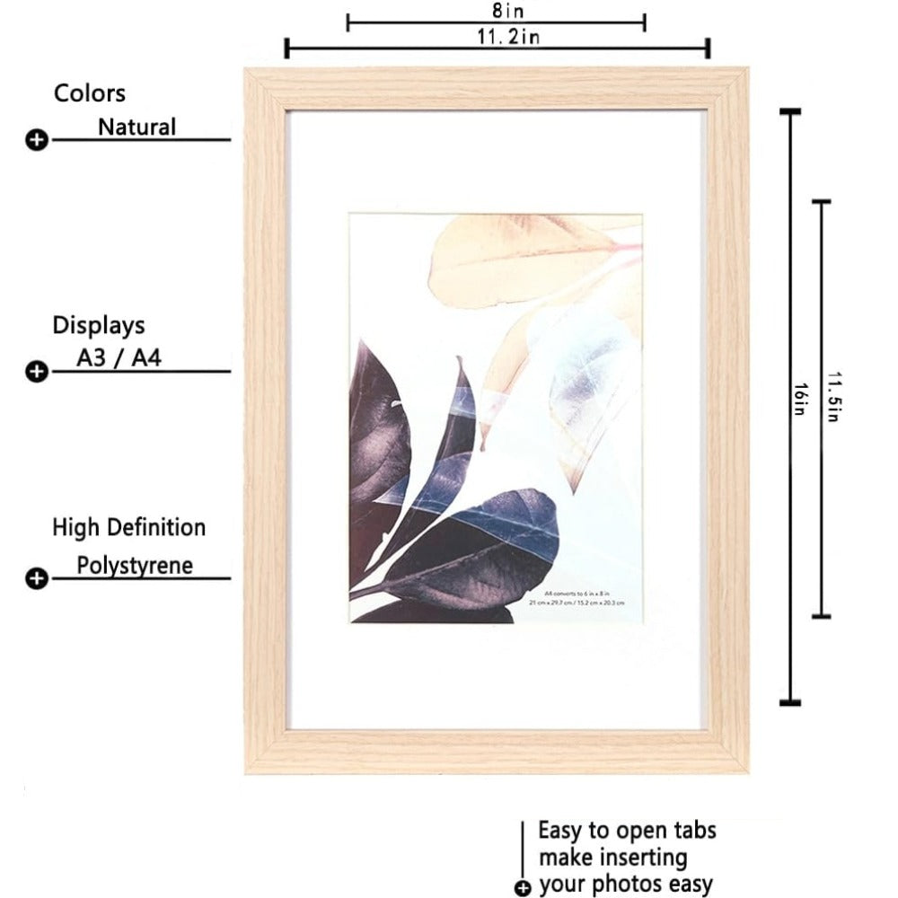 Set of 3 Wooden A3 Picture Frames with Mount, Freestanding & Wall Mountable, Ideal for Posters, Certificates, Photos