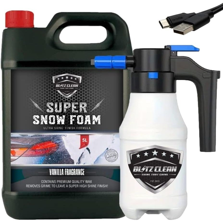 Snow Foam Plus Rechargeable Automatic Snow Cannon Sprayer Gun For Car Van Caravan 5L Super Thick Pre Wash Pressurised Snow Cannon Lance Kit No Jet/Pressure Washer Needed