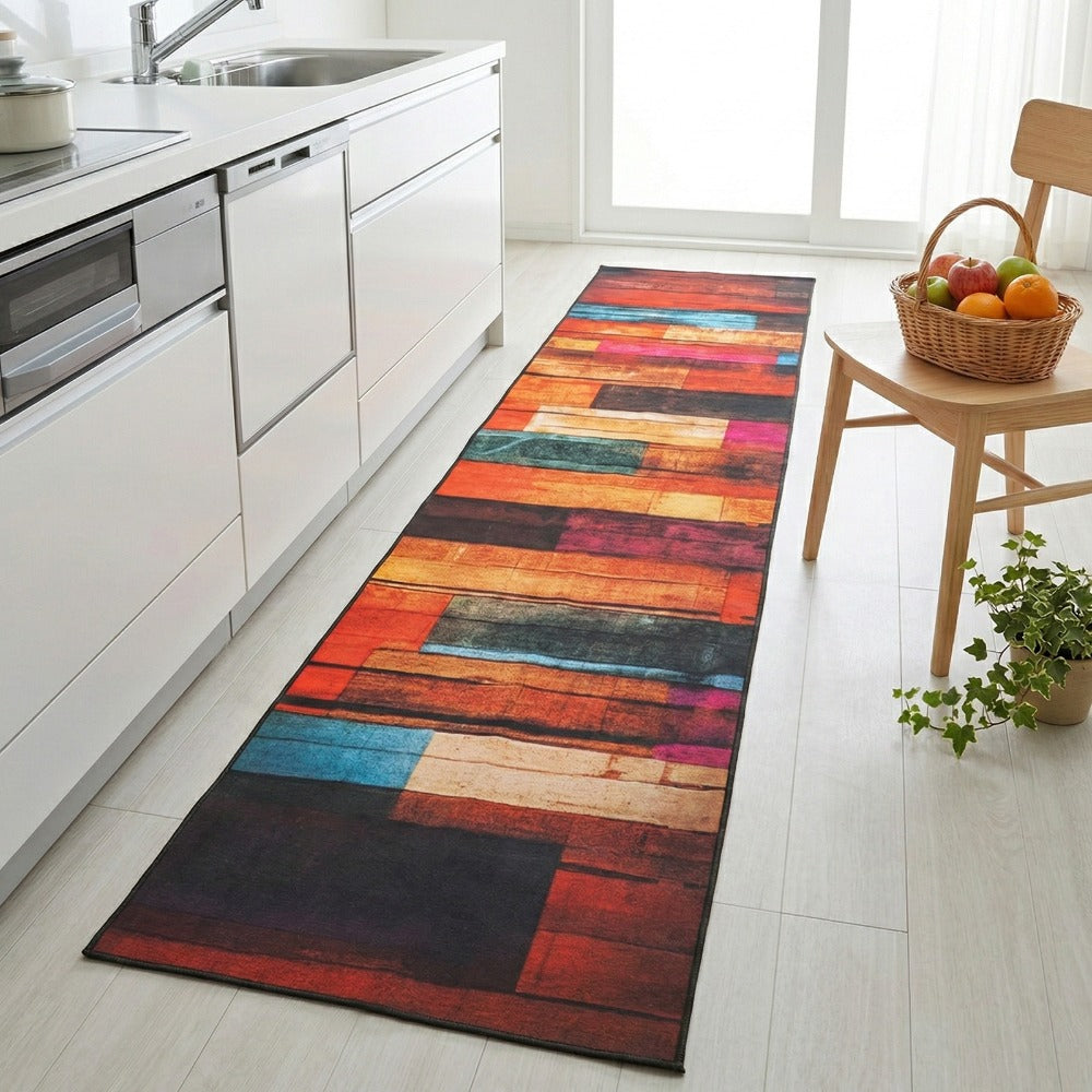 Washable Kitchen Floor Runner, Carpet Runner Rug, Long Narrow Hallway Rug 60X300CM Modern Abstract Geometric Pattern for Entryway, Bedroom, Front Porch