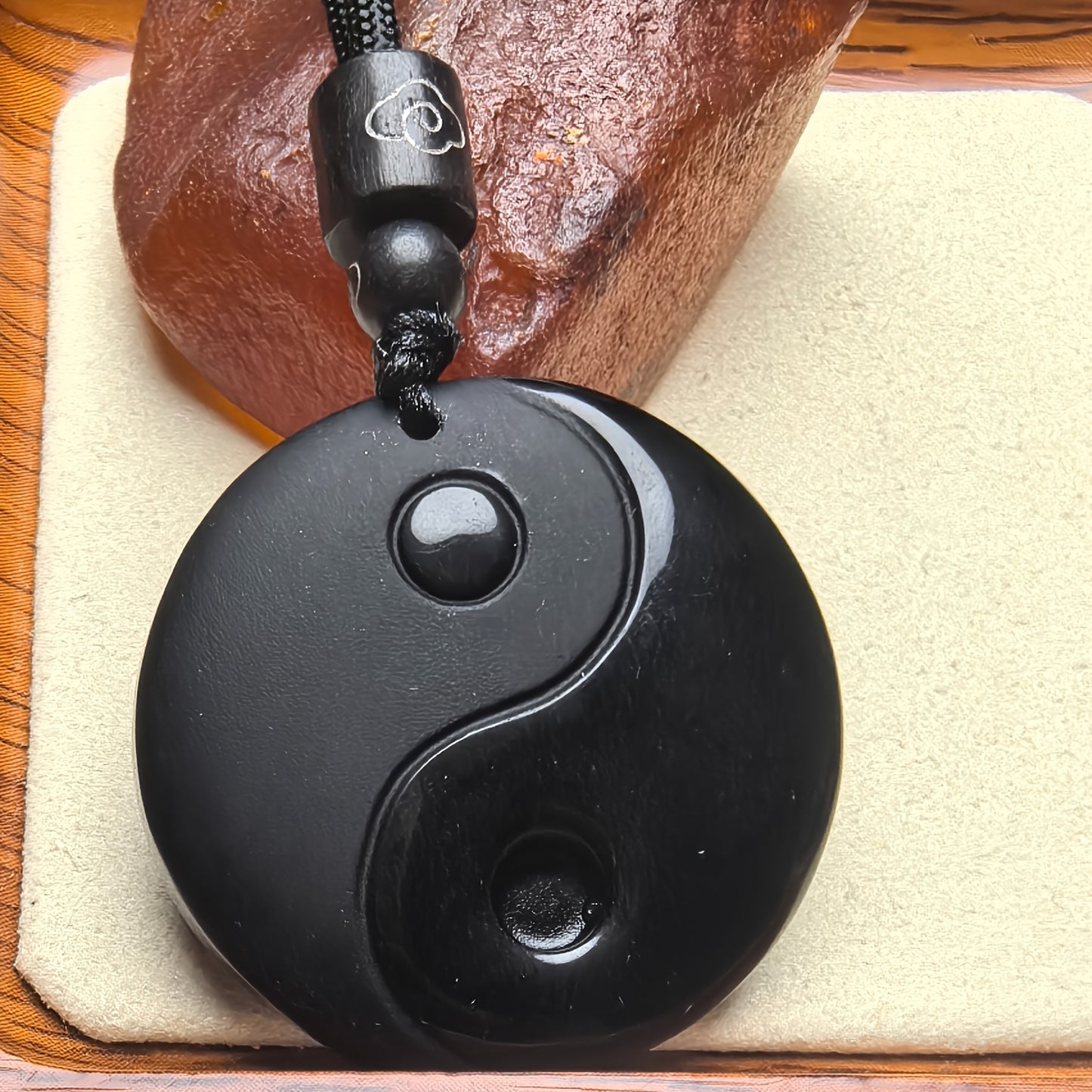 One Piece of Obsidian Yin Yang Tai Chi Pendant Necklace Designed for Men