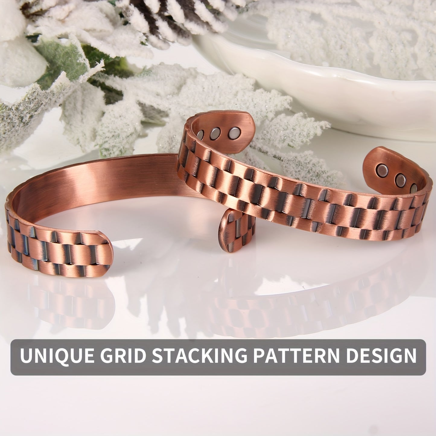 Ultra Strength Magnetic Copper Bangle Bangle Bracelet for Men, Men's Copper Bangle Bangle Bracelet for Husband,Grid Design Adjustable 99.99% Pure Copper Magnetic Cuff Bangle Brazaletes Jewelry Gift for Valentine's Day