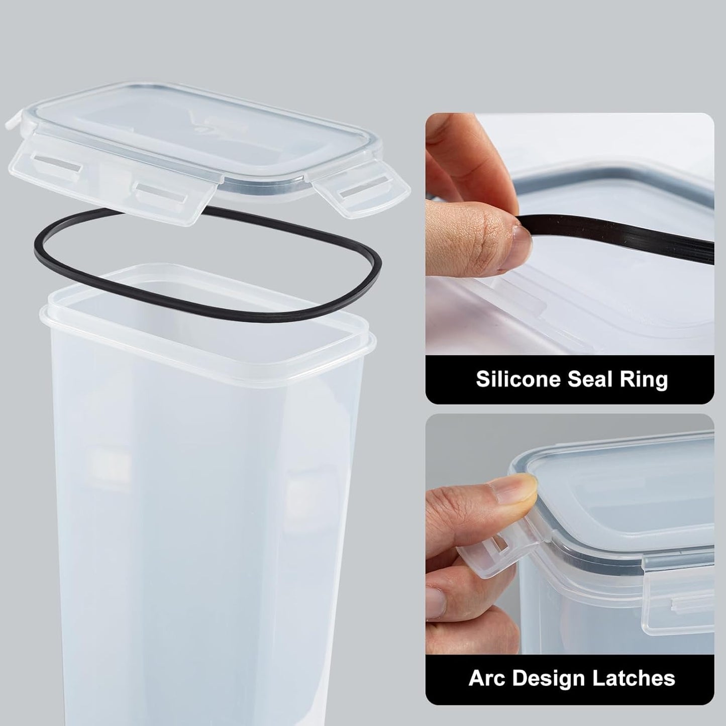 Cereal Storage Container Sets Airtight Dry Food Dispenser Containers Stackable Kitchen Storage Boxes Plastic Pantry Organization with Lock Lids Leakproof for Flour Sugar Pasta (Clear, 8 x 1.4L)
