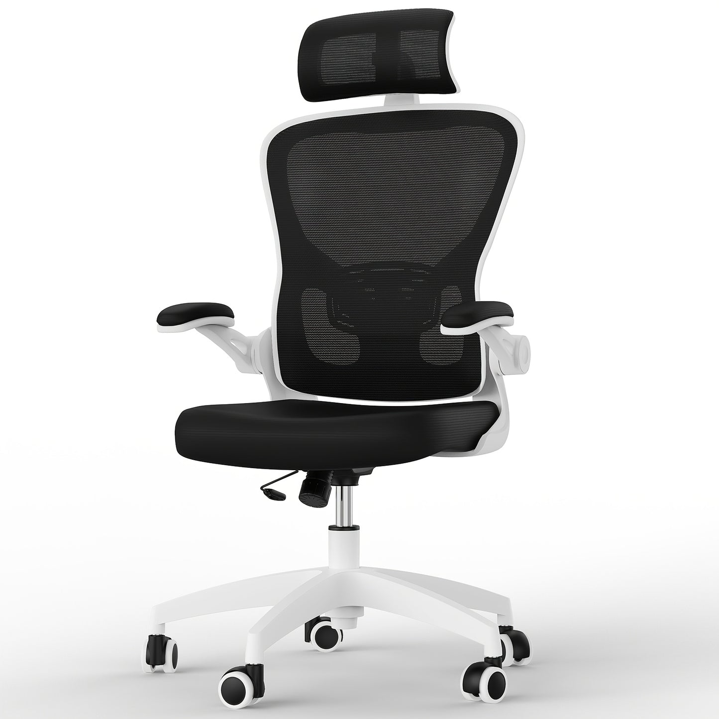 Ergonomic Office Chair with Adjustable Lumbar Support & Headrest | 90° Flip-Up Armrests | 360° Swivel | Home Office Desk Chair for Work Bedroom Computer | Black