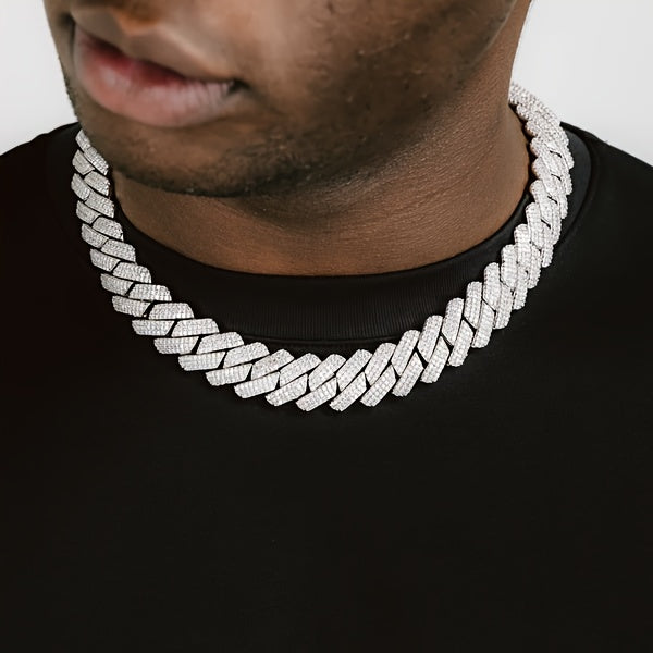 1pc Men'S Iced Out Men'S Chain, 20MM Miami Cuban Links 20Mm Flip Clasp Triple Row Synthetic Synthetic Zircon Rhombus Cuban Chain Chunky Hip Hop Necklace Miami Cuban Chain Men'S Necklace