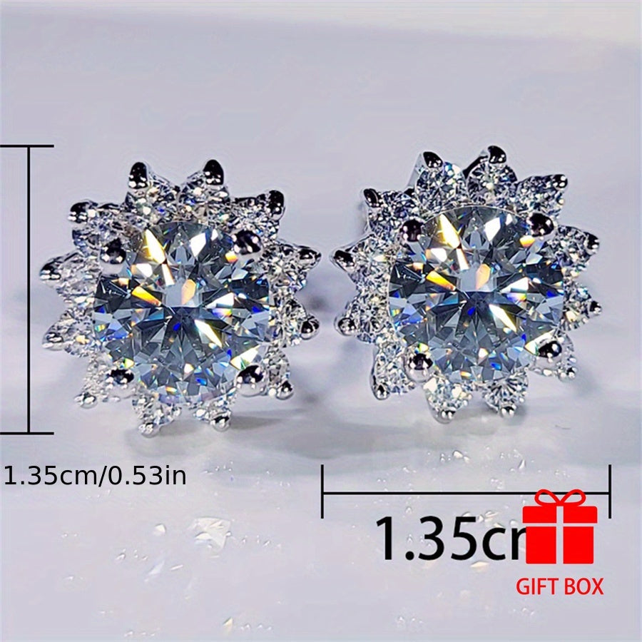Stylish Round-Shaped White Synthetic Zirconia Earrings Featuring a Snowflake Design, Perfect for Luxury Weddings, Parties, Holidays, Or Everyday Use, And Made to Be Durable And Shiny