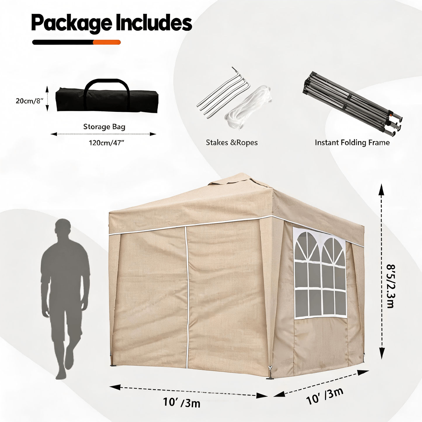 Nordivale Portable 2x2/3x3m Pop-Up Canopy with Enclosure Cloth Sidewalls | Instant Shade & Party Shelter for Gardens, Camping & Events