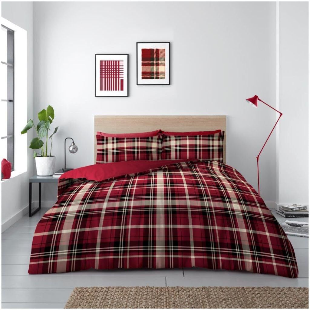GC GAVENO CAVAILIA Tartan Check Duvet Cover with Pillowcases | Lightweight, Ultra-Soft & Wrinkle-Resistant Modern Bedding Set | Available in Single, Double & King Sizes | Machine Washable | Local Warehouse | UK Brand