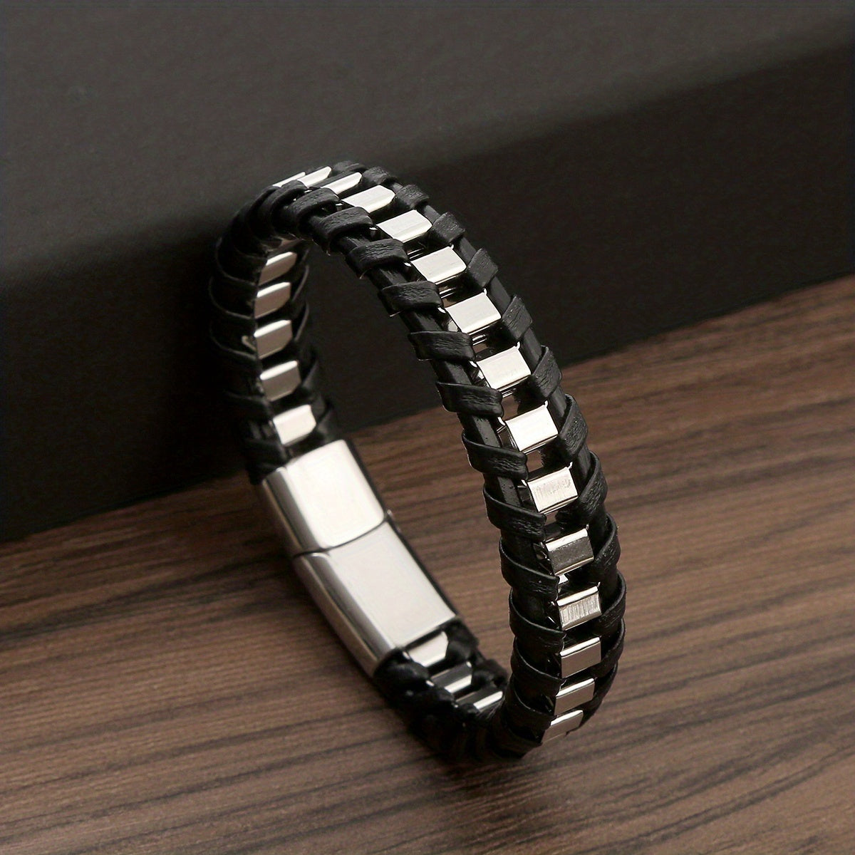 A Leather Braided Bracelet for Men, a Street Motorcycle Fashion Wristband Hand Strap