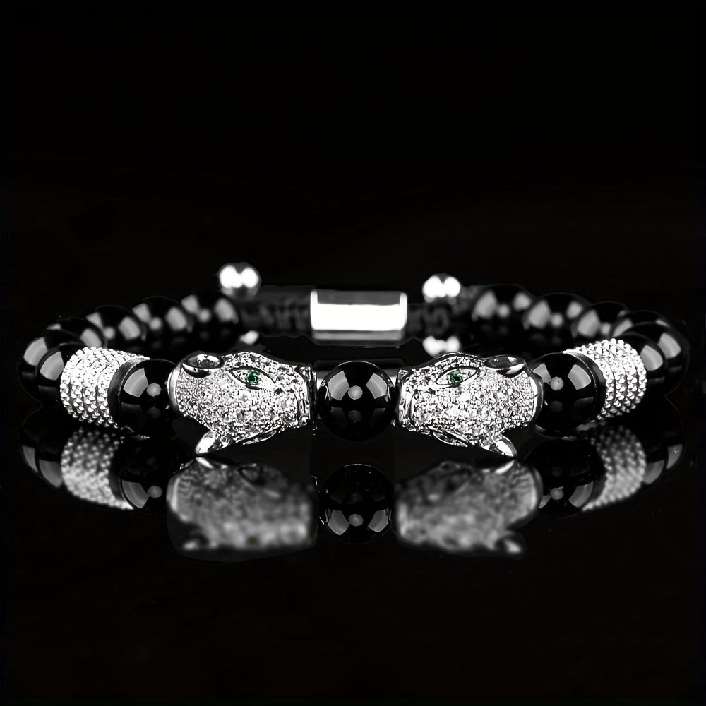 New Trend in Men'S Bracelets Featuring Braided Design, Pave CZ, Double Leopard Head, Enamel, And Jewelry for Men