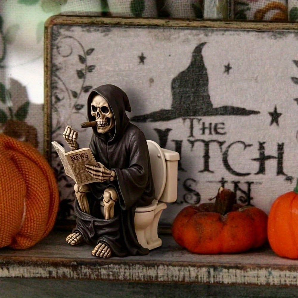 Gothic Spooky Skeleton Skull Middle Middle Finger Reaper Collectible Figurines Quirky Halloween Home Desktop Decor