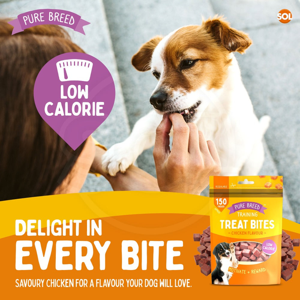 Dog Training Treats Chicken Flavour 6 Pack 600g – Bite Size Low Calorie Reward Snacks for All Breeds, Resealable Packs | Pure Breed Training Treat Bites