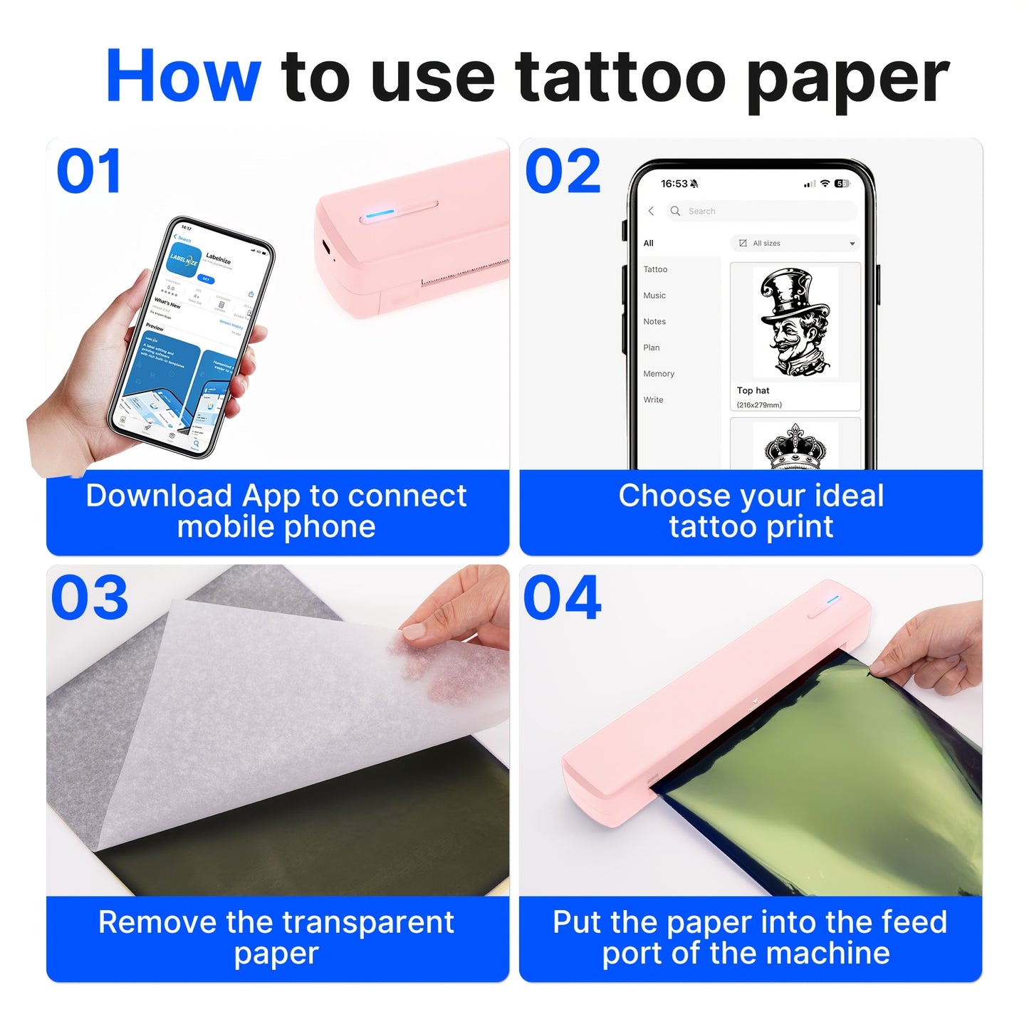 A4 Portable Thermal Printer - Wireless And USB Printing, Compatible with Phones, Tablets And Laptops, Tattoo Drafts Universal, Compact Design for Home, School, Office And Travel - Ideal for DIY And Creative Projects!(include 20sheets Thermal Paper)