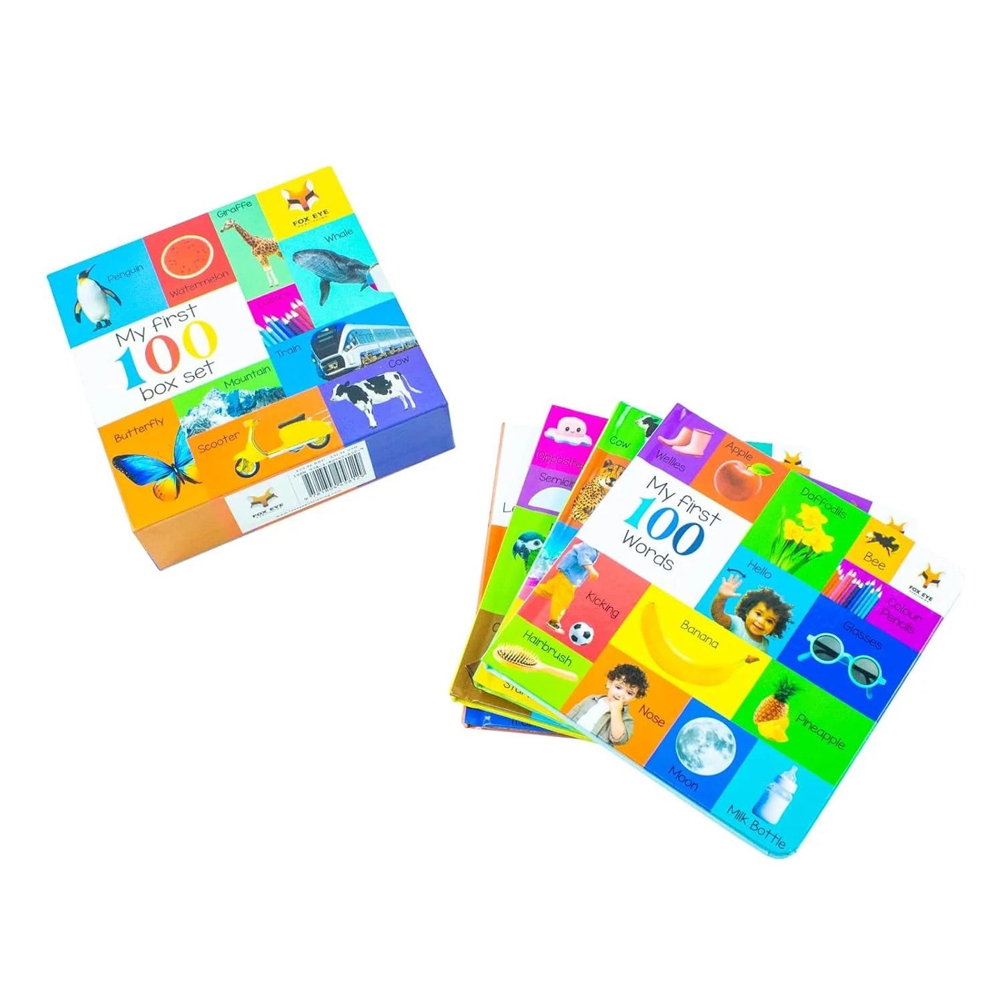 My First 100 Box set 4 books set (My first 100 words, 100 Animals, 100 Colours shapes numbers, 100 letters & phonics)