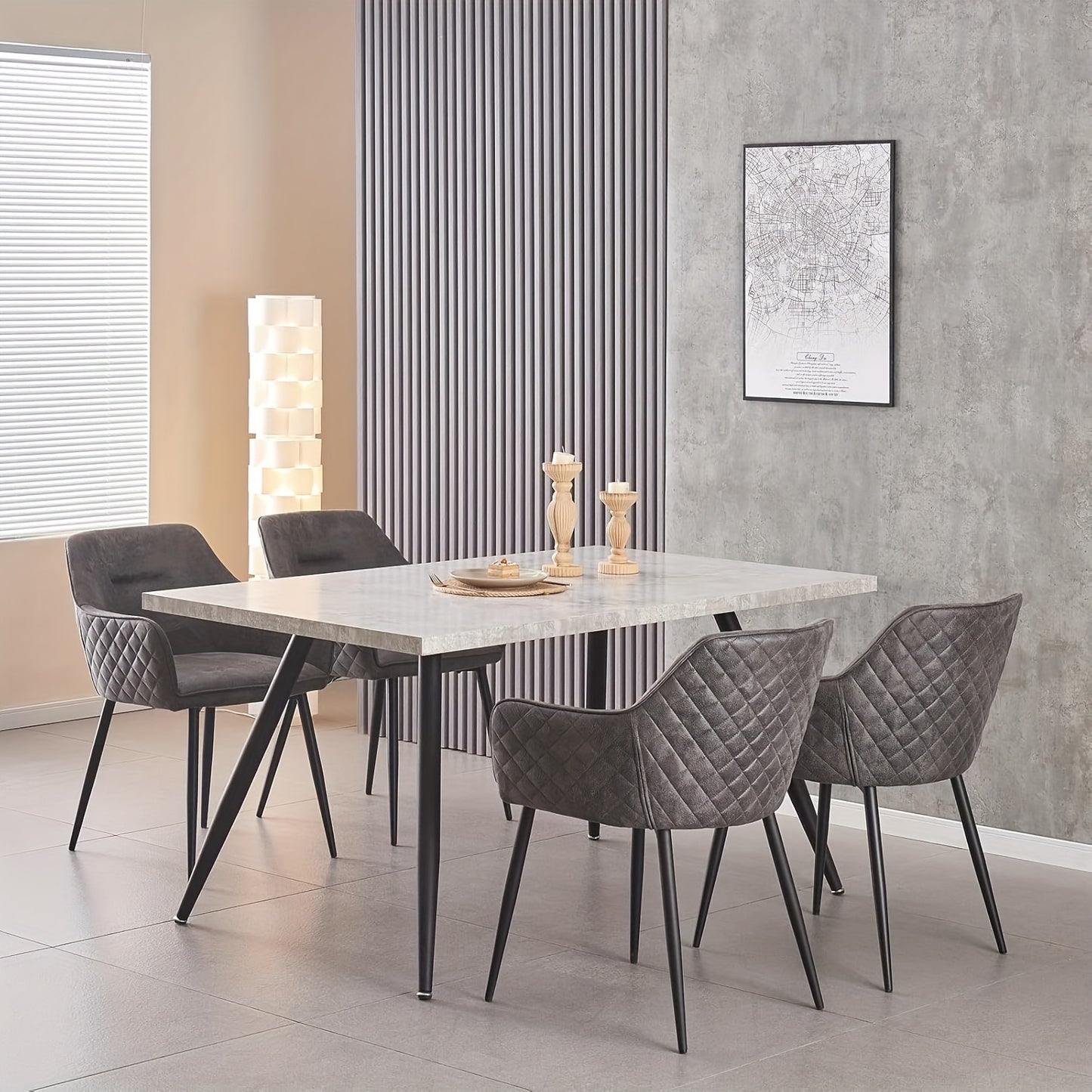 Modern Nordic Faux Suede Dining Chairs - Diamond Tufted Design with Sturdy Metal Legs, Comfortable Seating for Living Room, Study Or Office - Durable & Stylish Home Essential
