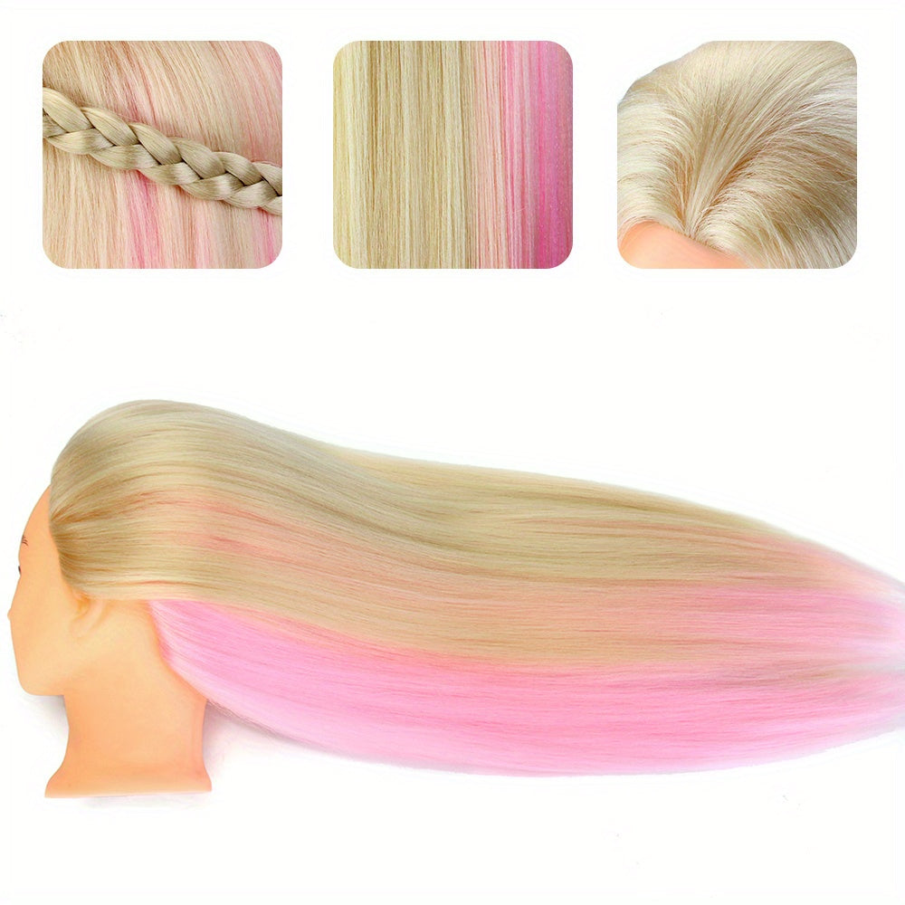 Neverland Beauty 66.04-71.12cm Salon Hair Training Head Practice Hairdressing Cosmetology Styling High-Quality Mannequin Doll Head with Table Clamp and Braiding Set (Blonde+Powder)