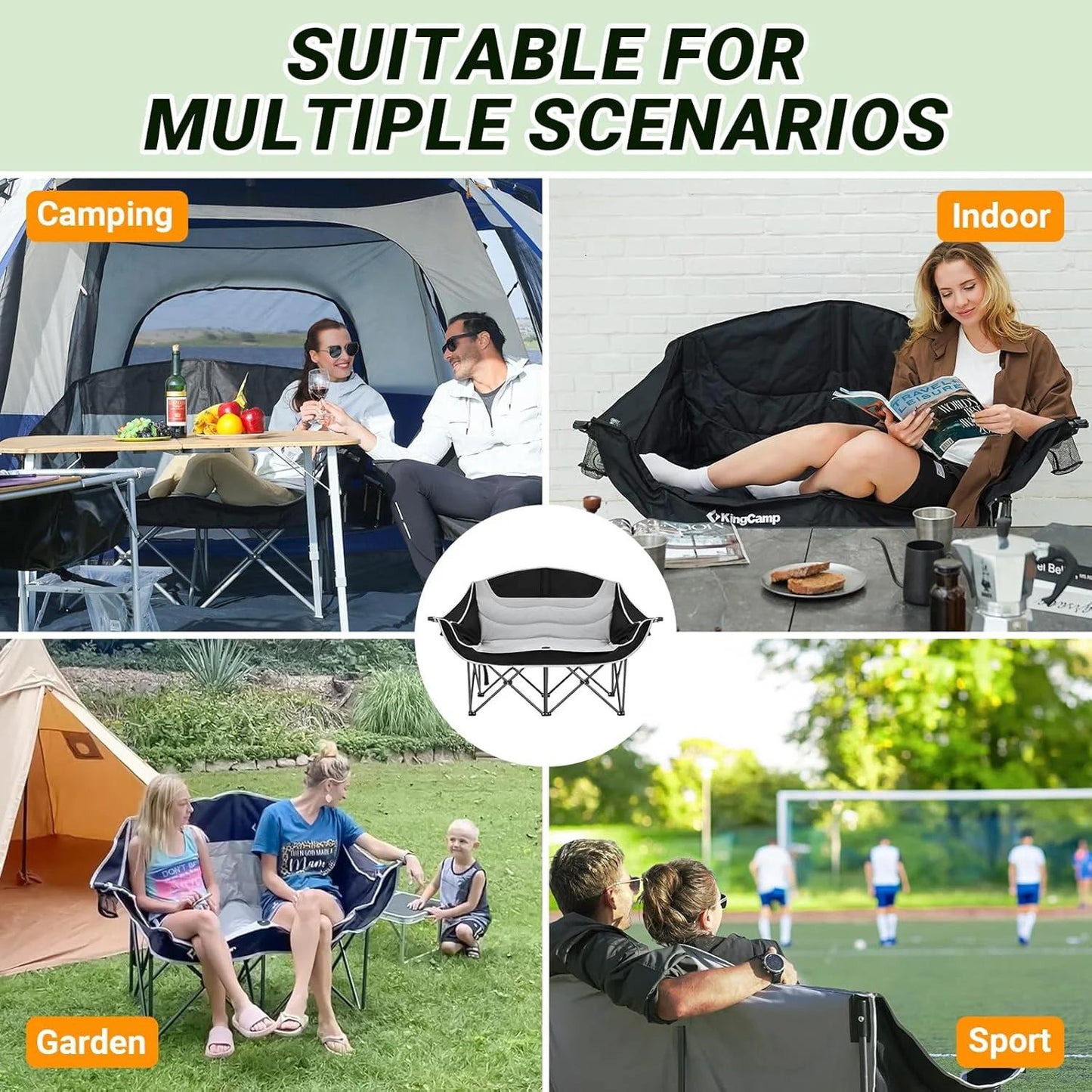 Double Camping Chair with High Back – Foldable & Comfy for Outdoors
