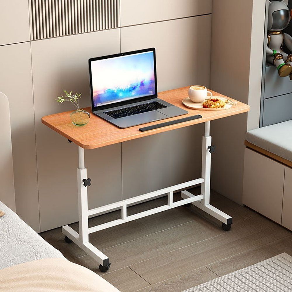 1pc Lifting Laptop Desk with Wheels, Foldable Desk, Minimalist Bedside Table, Sofa Side Table, Movable, Metal Bracket, Sturdy and Durable, White, 40*60*60-89cm