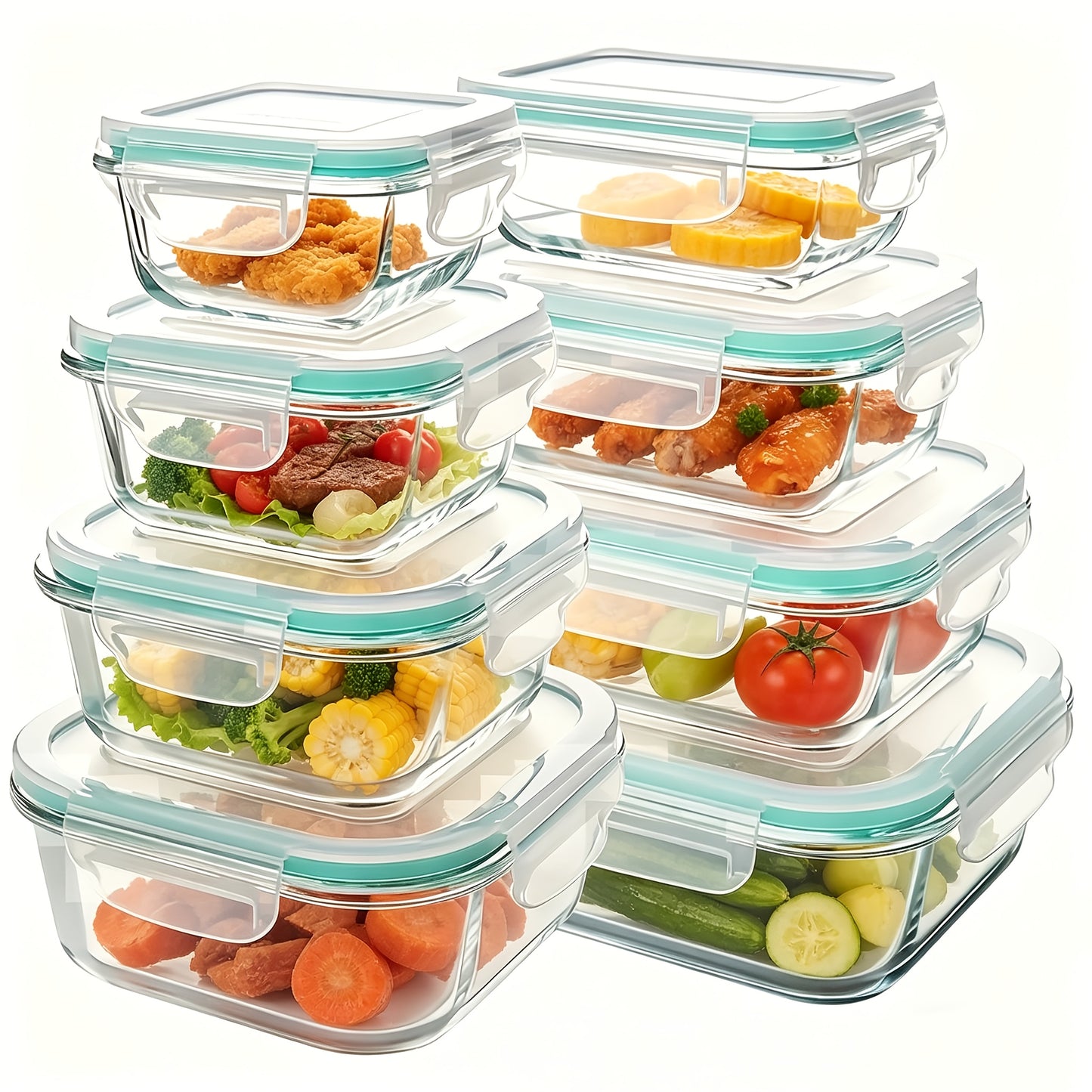 16pcs Sealed Glass Food Storage Containers, Lunch Boxes, Microwave Ovens, Ovens - Perfect for Salads, Fruits, Vegetables, And Sandwiches, Lunch Boxes | Sealed Storage | Durable Glass, Food Storage Containers (8 Lids And 8 Containers)