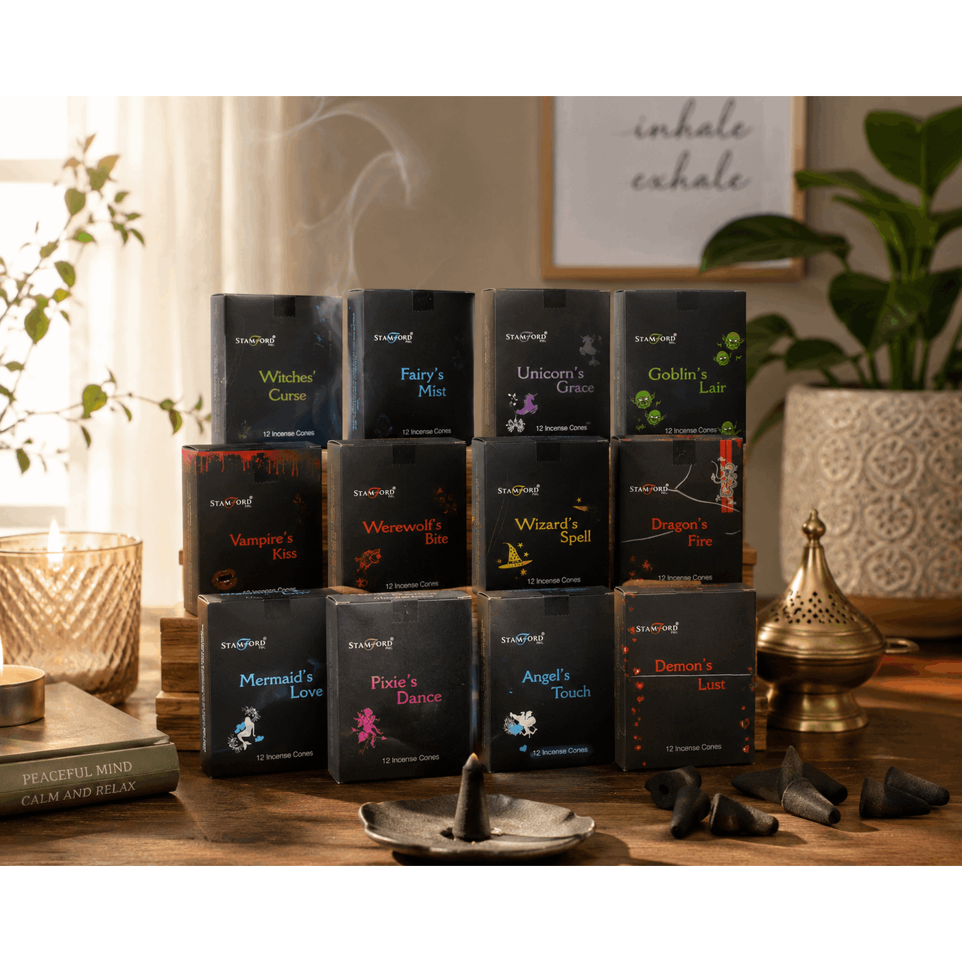 Stamford Black Incense Cones Mixed Variety Pack 144 Cones (12 Boxes x 12 Cones) Aromatic Fragrance Sampler Set