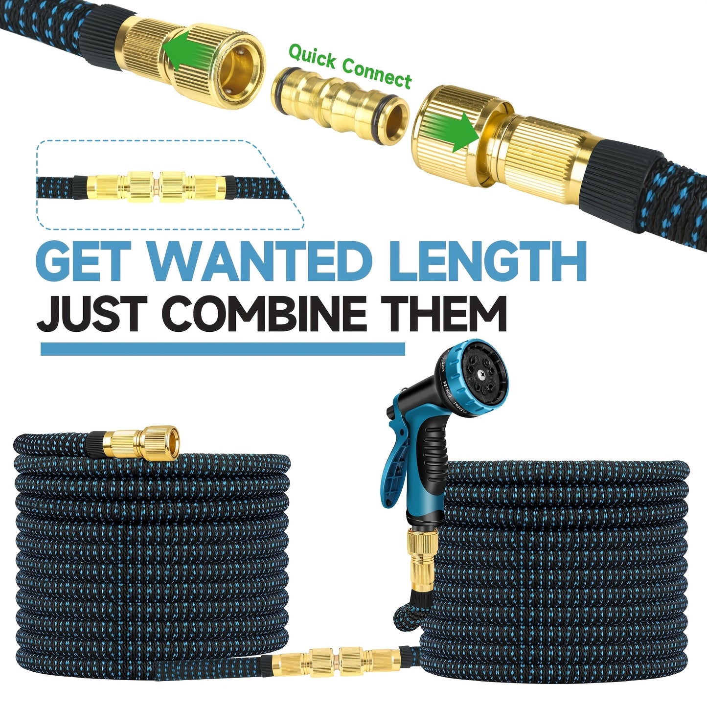 30.48meter Heavy-Duty Expandable Garden Hose with 8-Function High-Pressure Spray Nozzle, 1/2 Solid Brass Fittings, Leakproof Design, Durable Rubber Material, Perfect for Cleaning, Forestry, And Gardening 7.62meter/15.24meter/22.86meter/30.48meter/45.72met