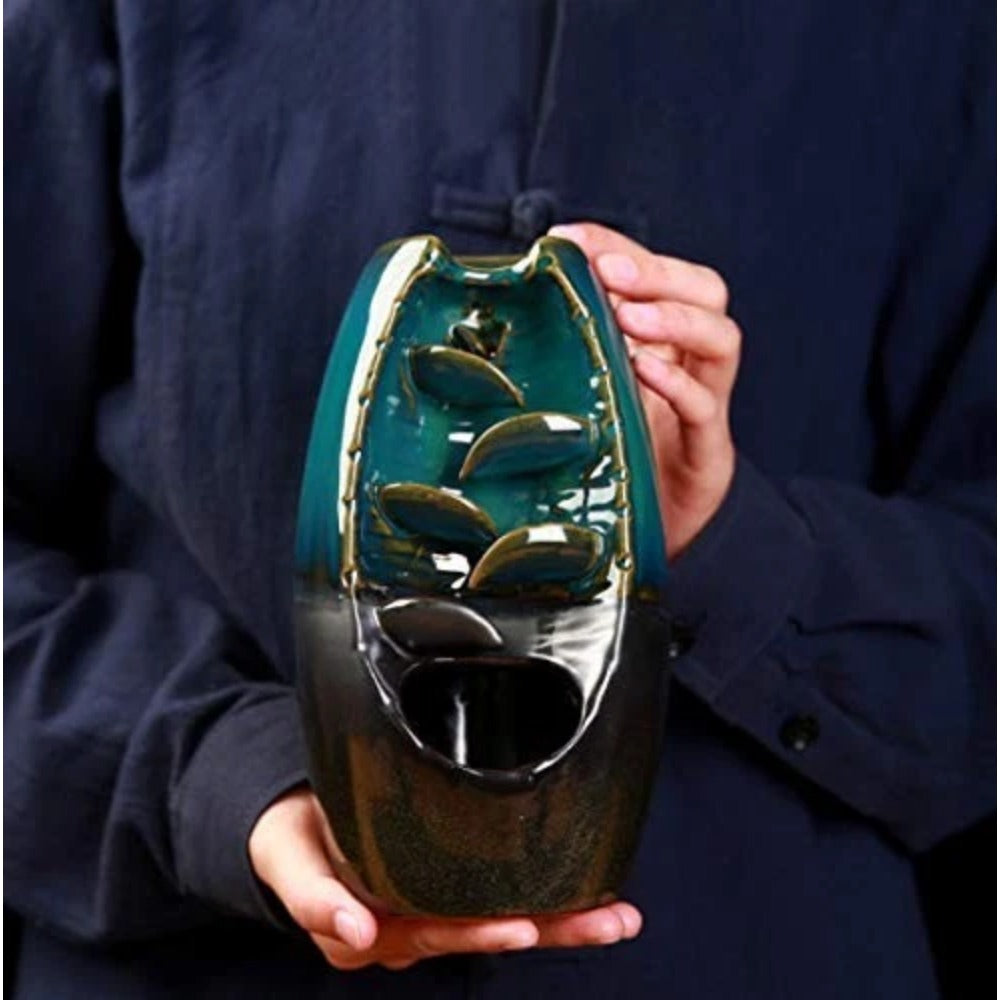 Backflow Incense Holder Waterfall Ceramic Incense Holder, Comes with 60 Incense Cones And 20 Incense Sticks, Can Create A Relaxing Flowing Smoke Effect, Suitable for Use at Home Or During Yoga Or Meditation to Enjoy The Flowing Smoke