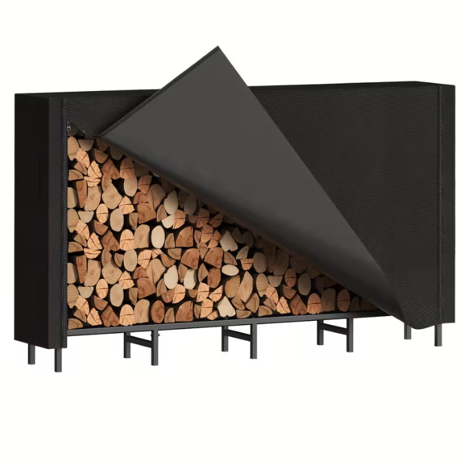 Firewood Rack Heavy Duty Adjustable — Outdoor & Indoor Log Holder with Cover, A-Frame Steel Wood Storage Stand for Fireplace, Patio, Cabin