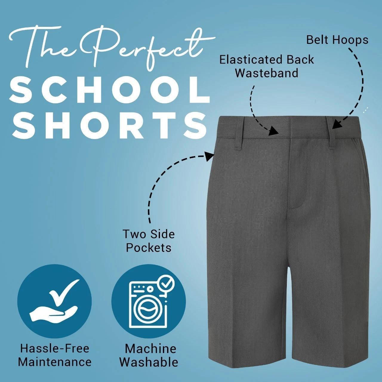 Boys School Adjust Waist Uniform Short Pants Grey 2 to 14 Years Pocket