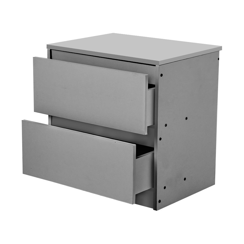 2 Drawer Wooden Bedroom Bedside Cabinet No Handle Storage Nightstand Side Table, Wooden Nightstand with 2 Storage Drawers, Sturdy Modern Sofa Side End Table Chest of Drawers Cabinet for Bedroom, Living Room, 32x30x41 cm, Grey