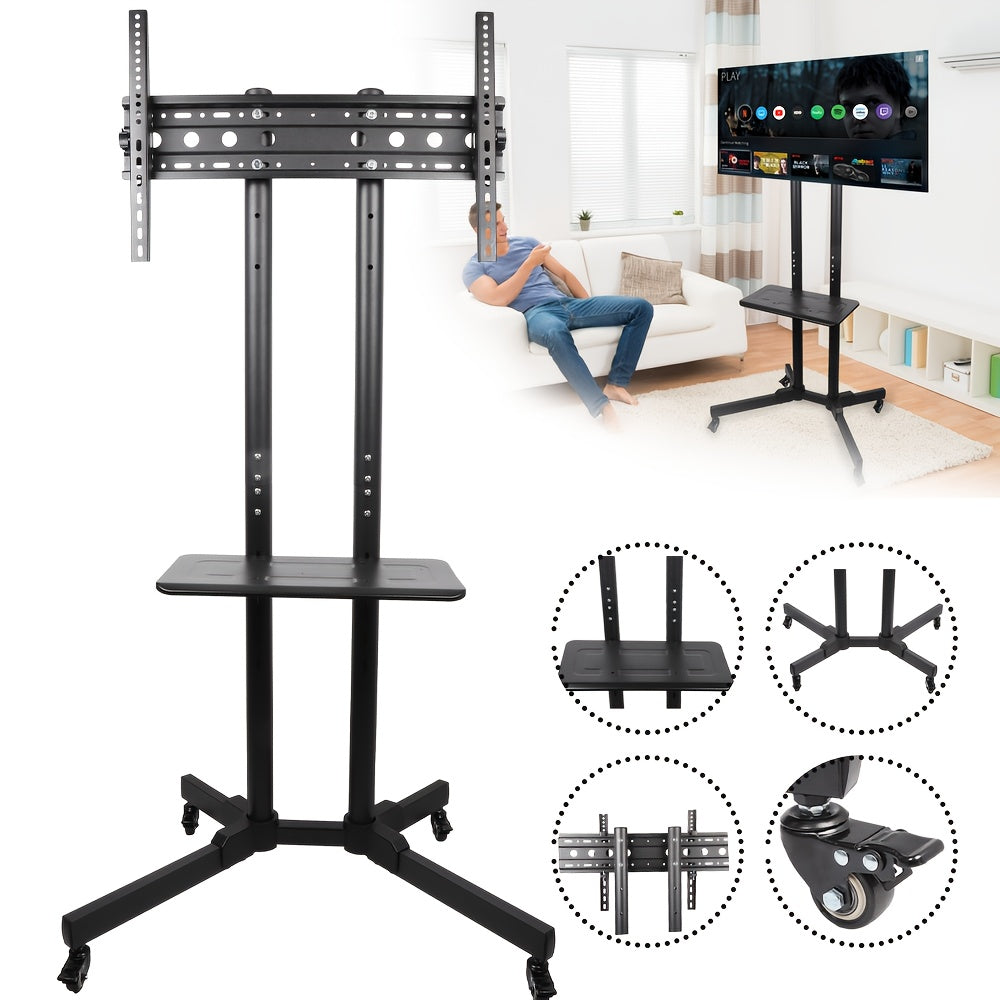 Mobile TV Stand On Wheels with The Down Tray, Tilt Rolling TV Stand with Media Shelf for 81.28-165.1 cm LED, LCD, OLED Flat&Curved TVs, Holds Up to 50kg