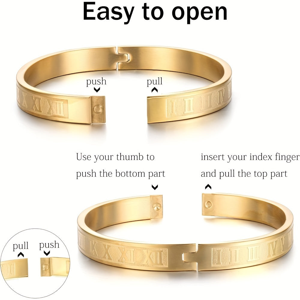 3pcs of Retro Classic Fashion 304 304 Stainless Steel Open Roman Pattern, Woven Bangle bangle bracelet Set Is Suitable for Daily Wear, Holiday Boyfriend
