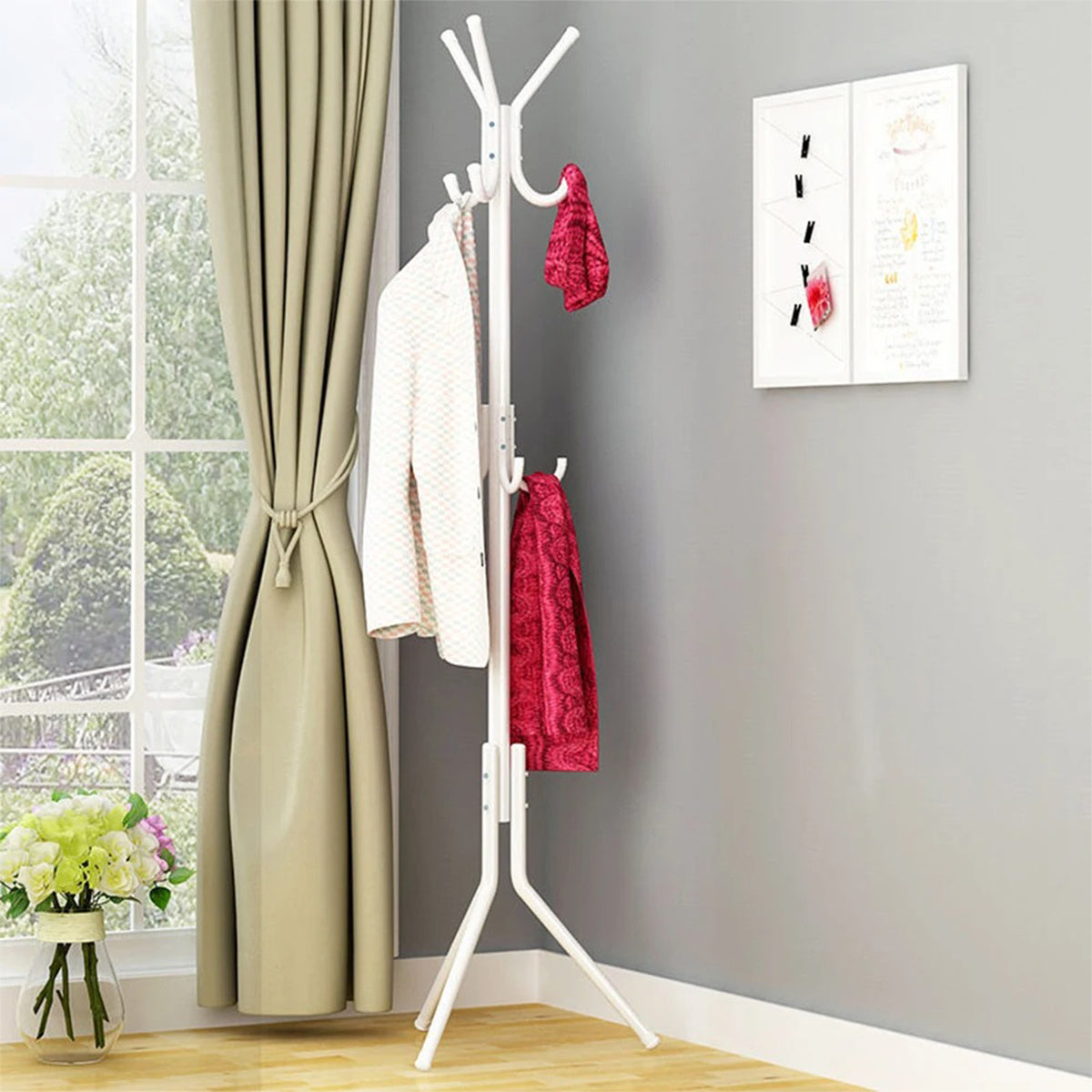 12-Hook Metal Coat Rack Floor Standing – 3-Tier Hat & Jacket Stand for Hallway Bedroom UK