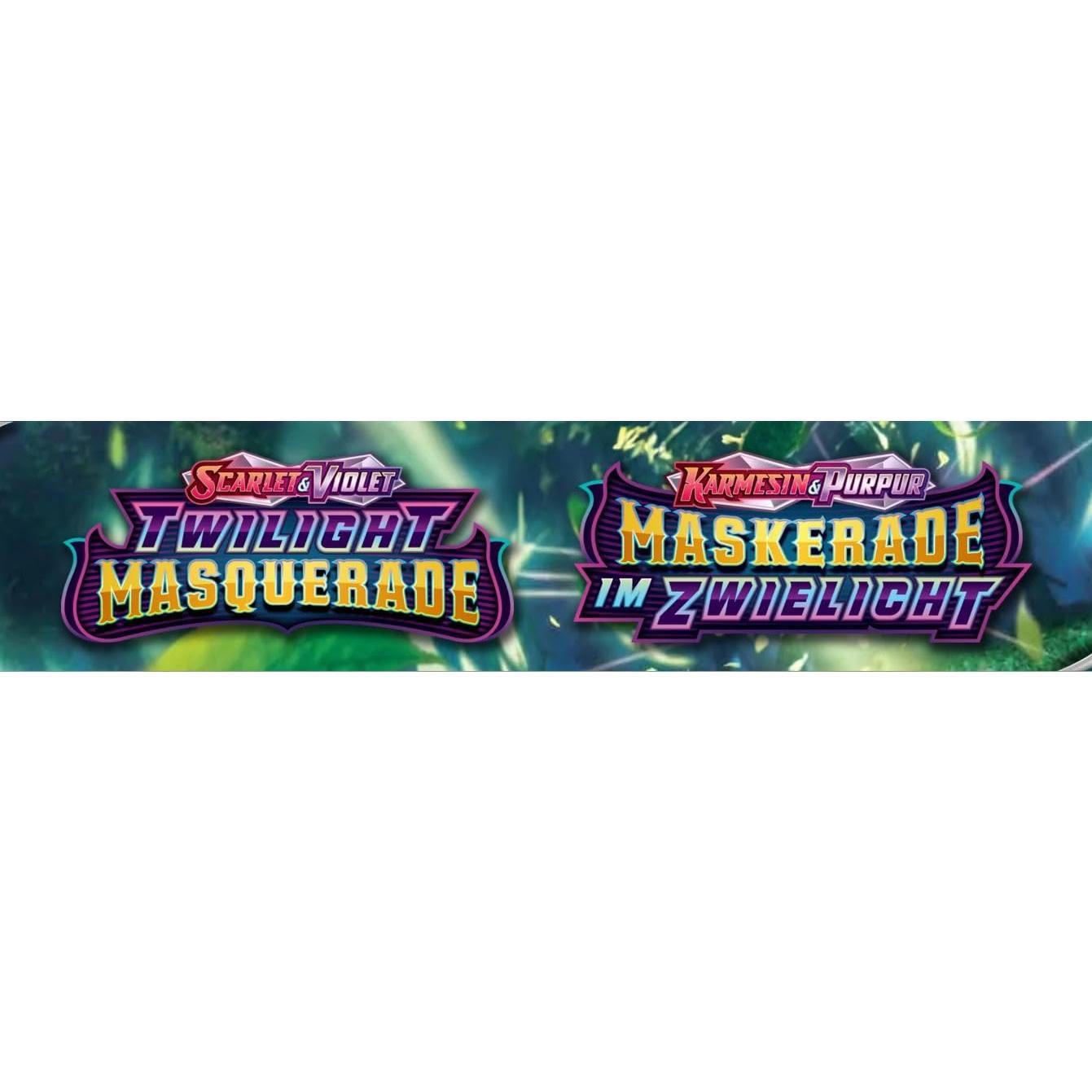 4-Pack Pokémon Booster Set - Masquerade in Twilight Booster Crimson & Purple - with 4 Boosters and 10 Cards - GERMAN