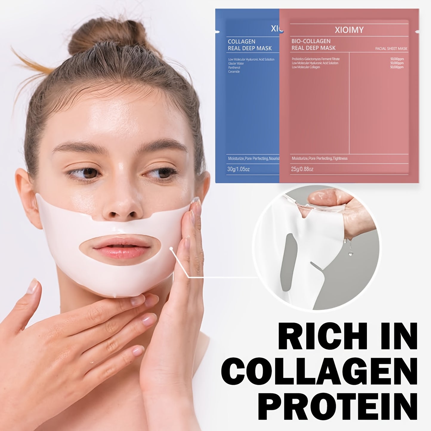 10pcs Collagen Powerful Moisturizing Facial Mask Set Can Deeply Moisturize Skin, Make Face More Moist, Delicate, Bright, Rich in Collagen, Say Goodbye to Dry, Dull, Loose Skin, Facial Skin Care, Collagen Facial Mask