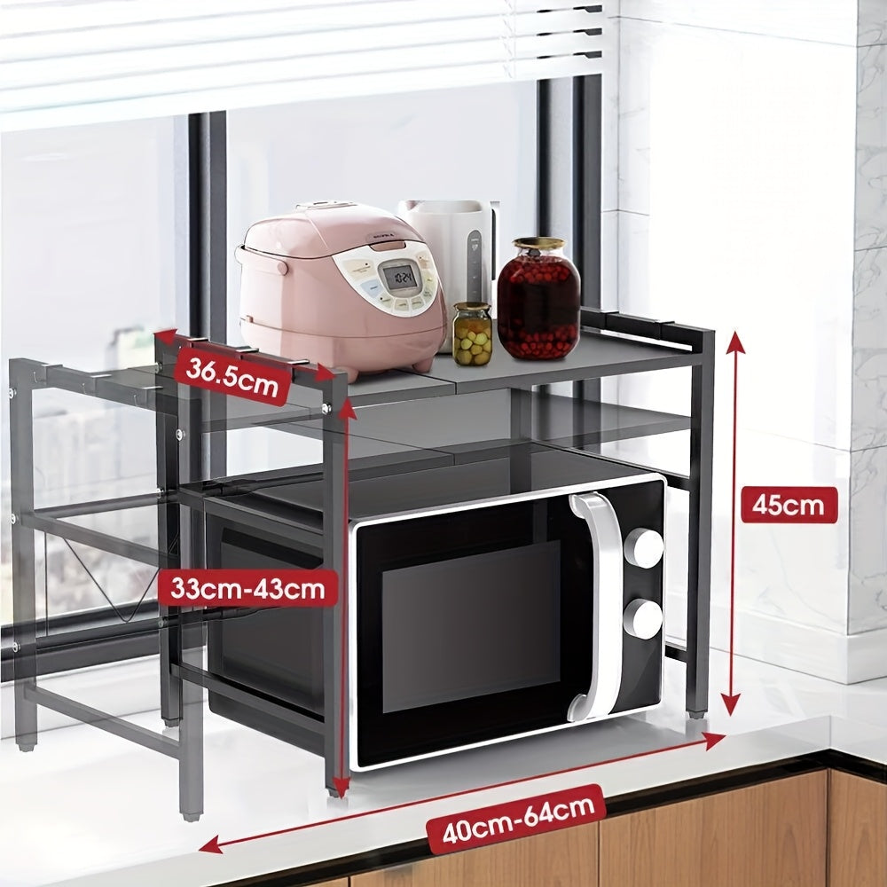 2 Tier Expandable Microwave Oven Rack Stand Storage Holder Kitchen Corner Microwave Shelf