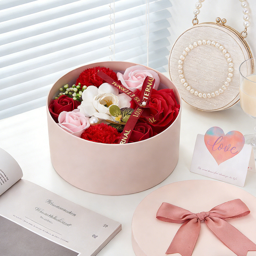 Bath Soap Gift Box, Artificial Flower Bouquet, card, Scented Rose Petal Gift for Valentine'S Day Anniversary, Christmas, Birthday Gift for Women, Girlfriend, Wife